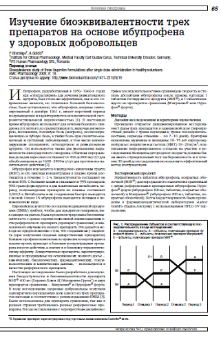 Изучение биоэквивалентности трех препаратов на основе ибупрофена у здоровых добровольцев
