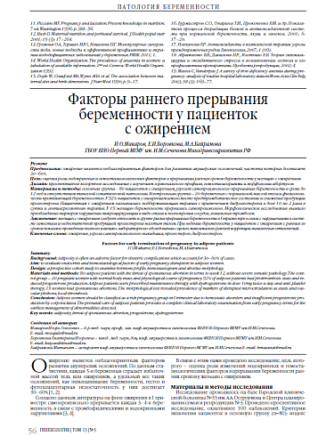 Факторы раннего прерывания беременности у пациенток  с ожирением