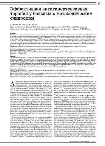 Эффективная антигипертензивная терапия у больных с метаболическим синдромом