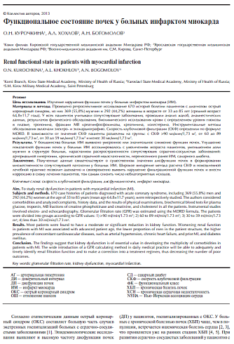 Функциональное состояние почек у больных инфарктом миокарда