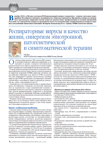 Респираторные вирусы и качество жизни, синергизм этиотропной, патогенетической и симптоматической терапии