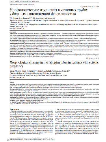 Морфологические изменения в маточных трубах  у больных с внематочной беременностью