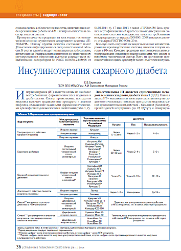 Инсулинотерапия сахарного диабета