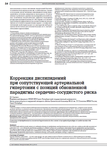 Коррекция дислипидемий при сопутствующей артериальной гипертонии с позиций обновленной парадигмы сердечно-сосудистого риска