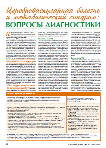 Цереброваскулярная болезнь и метаболический синдром:  вопросы диагностики