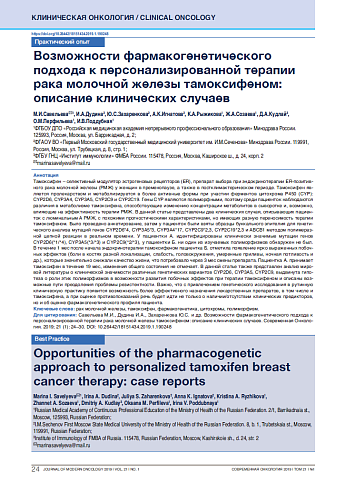 Возможности фармакогенетического подхода к персонализированной терапии рака молочной железы тамоксифеном: описание клинических случаев