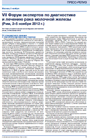 VII Форум экспертов по диагностике  и лечению рака молочной железы  (Рим, 2–5 ноября 2012 г.)
