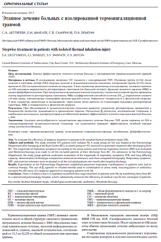 Этапное лечение больных с изолированной термоингаляционной травмой
