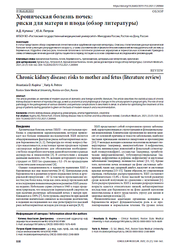 Хроническая болезнь почек: риски для матери и плода (обзор литературы)