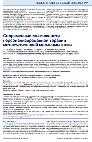 Современные возможности персонализированной терапии метастатической меланомы кожи