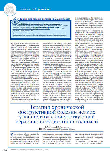 Терапия хронической обструктивной болезни легких у пациентов с сопутствующей сердечно-сосудистой патологией
