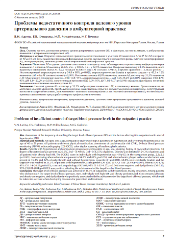 Проблемы недостаточного контроля целевого уровня артериального давления в амбулаторной практике