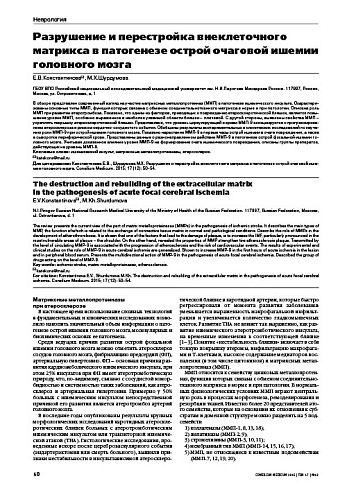 Разрушение и перестройка внеклеточного матрикса в патогенезе острой очаговой ишемии головного мозга