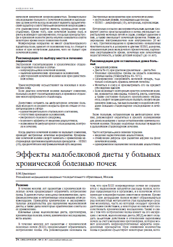 Эффекты малобелковой диеты у больных хронической болезнью почек 