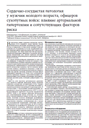 Сердечно-сосудистая патология у мужчин молодого возраста, офицеров сухопутных войск: влияние артериальной гипертензии и сопутствующих факторов риска