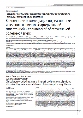 Клинические рекомендации по диагностике и лечению пациентов с артериальной гипертонией и хронической обструктивной болезнью легких