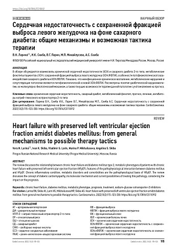 Сердечная недостаточность с сохраненной фракцией выброса левого желудочка на фоне сахарного диабета: общие механизмы и возможная тактика терапии