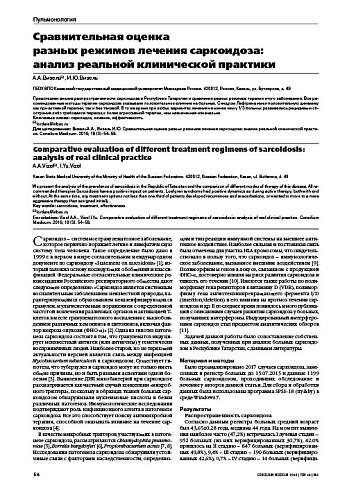 Сравнительная оценка  разных режимов лечения саркоидоза:  анализ реальной клинической практики