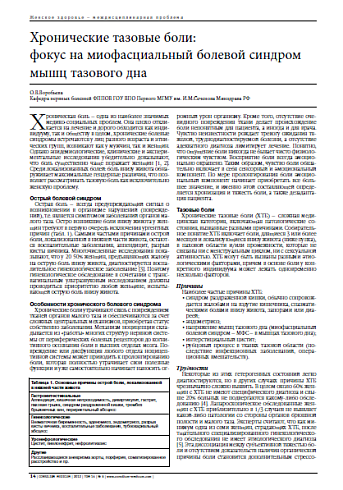 Хронические тазовые боли:  фокус на миофасциальный болевой синдром мышц тазового дна