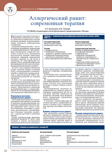 Аллергический ринит: современная терапия