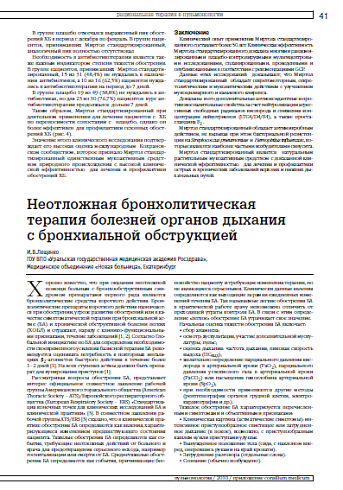 Неотложная бронхолитическая терапия болезней органов дыхания с бронхиальной обструкцией