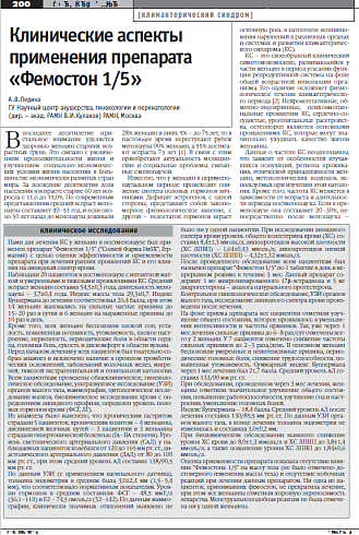 Клинические аспекты  применения препарата «Фемостон 1/5»