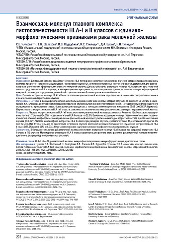 Взаимосвязь молекул главного комплекса гистосовместимости HLA-I и II классов с клиникоморфологическими признаками рака молочной железы