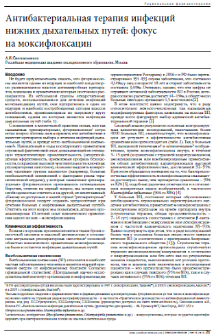 Антибактериальная терапия инфекций  нижних дыхательных путей: фокус  на моксифлоксацин