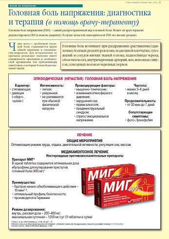  Головная боль напряжения: диагностика  и терапия (в помощь врачу-терапевту)