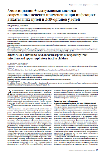 Амоксициллин + клавулановая кислота: современные аспекты применения при инфекциях дыхательных путей и ЛОР-органов у детей