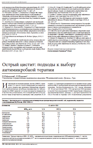 Острый цистит: подходы к выборуантимикробной терапии 