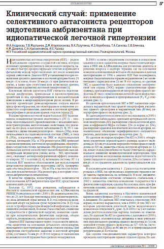 Клинический случай: применение селективного антагониста рецепторов эндотелина амбризентана при идиопатической легочной гипертензии