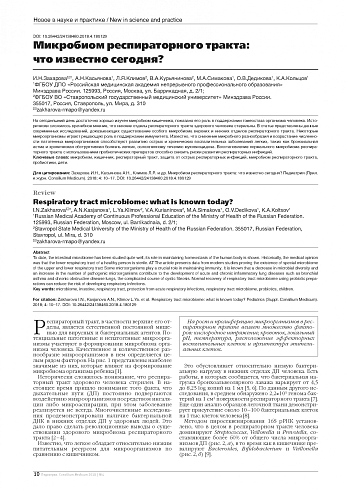 Микробиом респираторного тракта: что известно сегодня?