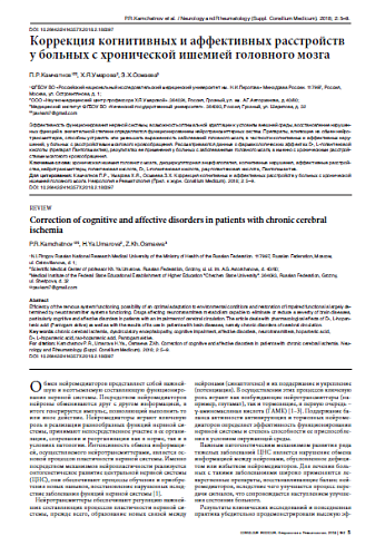 Коррекция когнитивных и аффективных расстройств у больных с хронической ишемией головного мозга