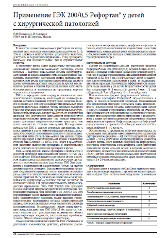 Применение ГЭК 200/0,5 Рефортан® у детей  с хирургической патологией