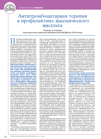 Антитромбоцитарная терапия в профилактике ишемического инсульта