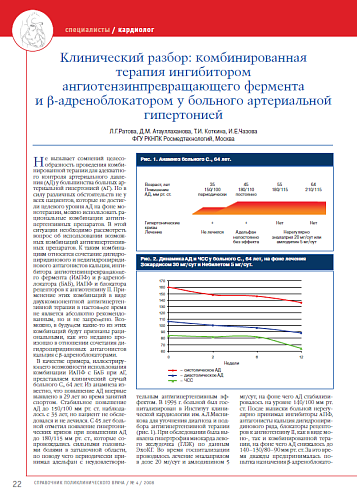 Клинический разбор: комбинированная терапия ингибитором ангиотензинпревращающего фермента и β-адреноблокатором у больного артериальной гипертонией