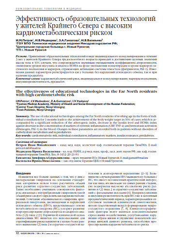 Эффективность образовательных технологий у жителей Крайнего Севера с высоким кардиометаболическим риском