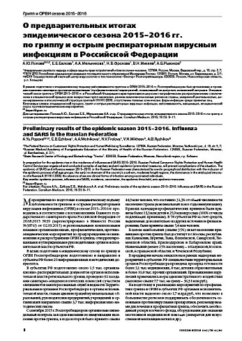 О предварительных итогах  эпидемического сезона 2015–2016 гг.  по гриппу и острым респираторным вирусным инфекциям в Российской Федерации