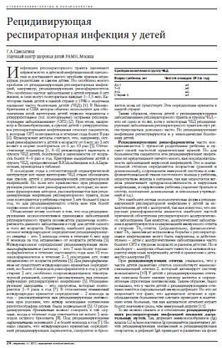 Рецидивирующая  респираторная инфекция у детей