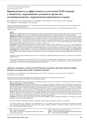 Приверженность и эффективность длительной ПАП-терапии  у пациентов с нарушениями дыхания во время сна, ассоциированными с нарушениями проводимости сердца