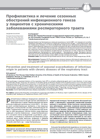 Профилактика и лечение сезонных обострений инфекционного генеза у пациентов с хроническими заболеваниями респираторного тракта