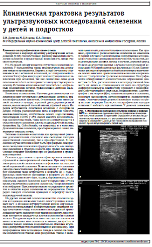 Клиническая трактовка результатов ультразвуковых исследований селезенки у детей и подростков