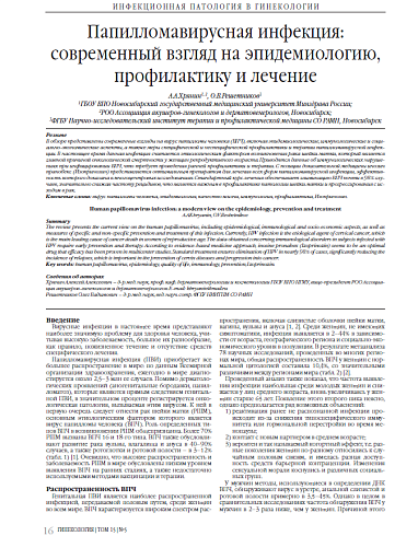 Папилломавирусная инфекция: современный взгляд на эпидемиологию, профилактику и лечение