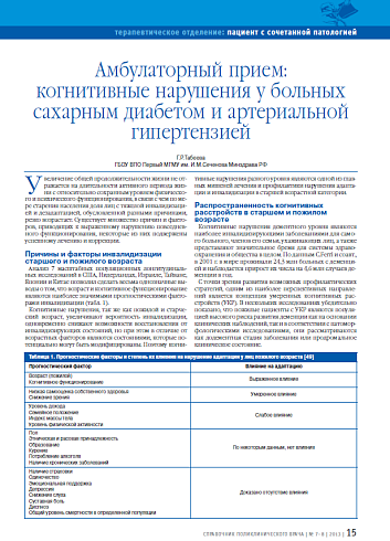 Амбулаторный прием: когнитивные нарушения у больных сахарным диабетом и артериальной гипертензией