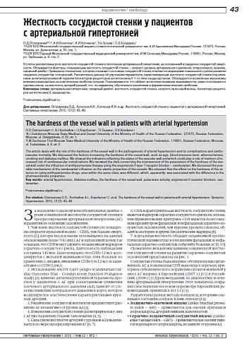 Жесткость сосудистой стенки у пациентов с артериальной гипертонией