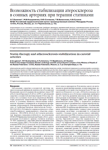 Возможность стабилизации атеросклероза в сонных артериях при терапии статинами