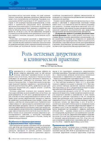 Роль петлевых диуретиков в клинической практике