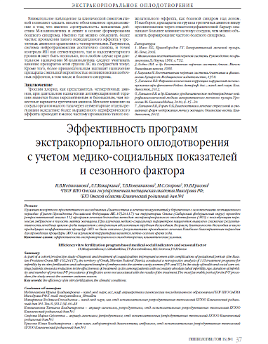 Эффективность программ экстракорпорального оплодотворения  с учетом медико-социальных показателей и сезонного фактора