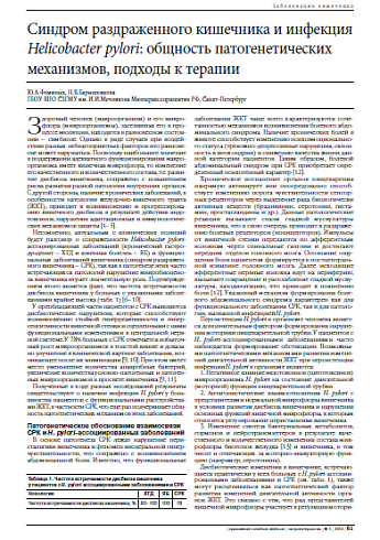 Синдром раздраженного кишечника и инфекция Helicobacter pylori: общность патогенетических механизмов, подходы к терапии